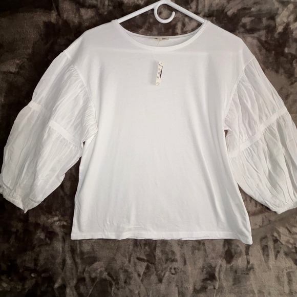 Madewell White Puff Sleeve Tee NWT XS‎ Sheer Poplin Sleeve Cotton Top - Picture 5 of 11